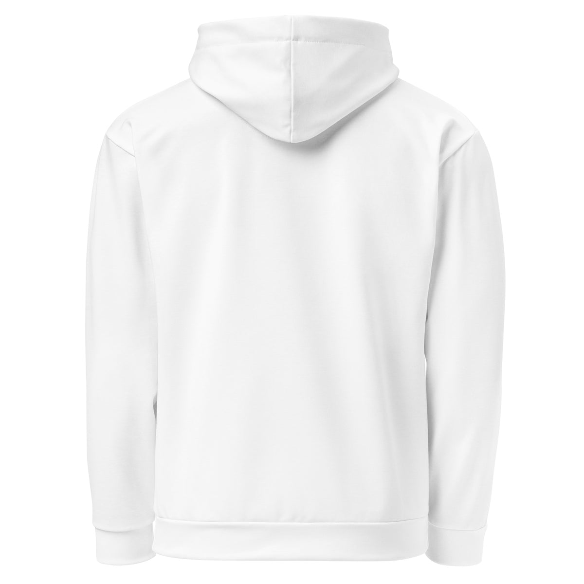 Harmony On Earth design on a white unisex hoodie, back view