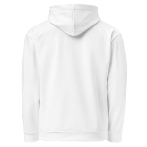 Harmony On Earth design on a white unisex hoodie, back view