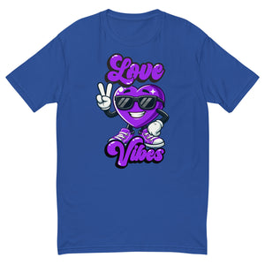 Love Vibes Cool design on a royal blue men's fitted t-shirt, front view