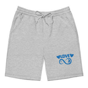 Infinite Love design on a heather grey men's fleece shorts, front view