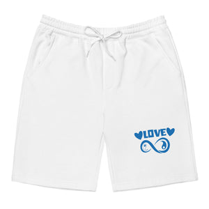 Infinite Love design on a white men's fleece shorts, front view