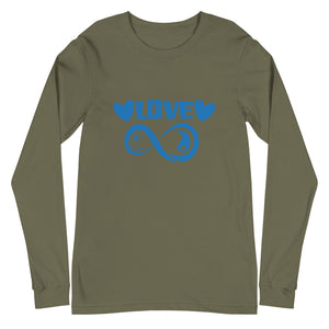 Infinite Love design on a military green unisex long sleeve tee, front view