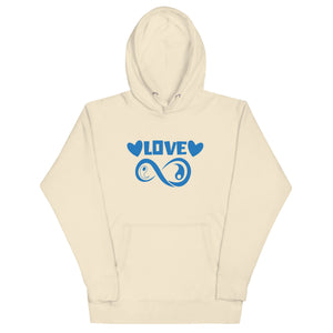 Infinite Love design on a bone unisex hoodie, front view
