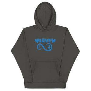 Infinite Love design on a vintage black unisex hoodie, front view