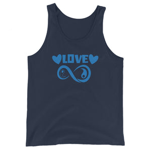 Infinite Love design on a navy unisex tank top, front view