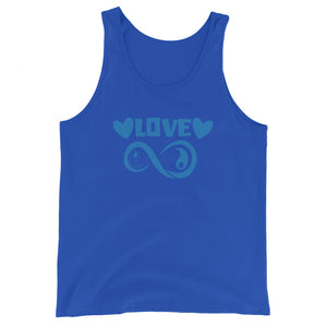 Infinite Love design on a true royal unisex tank top, front view