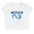 Infinite Love design on a white crop tee, front view