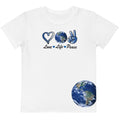 Harmony On Earth design on a white kids crew neck t-shirt, front view