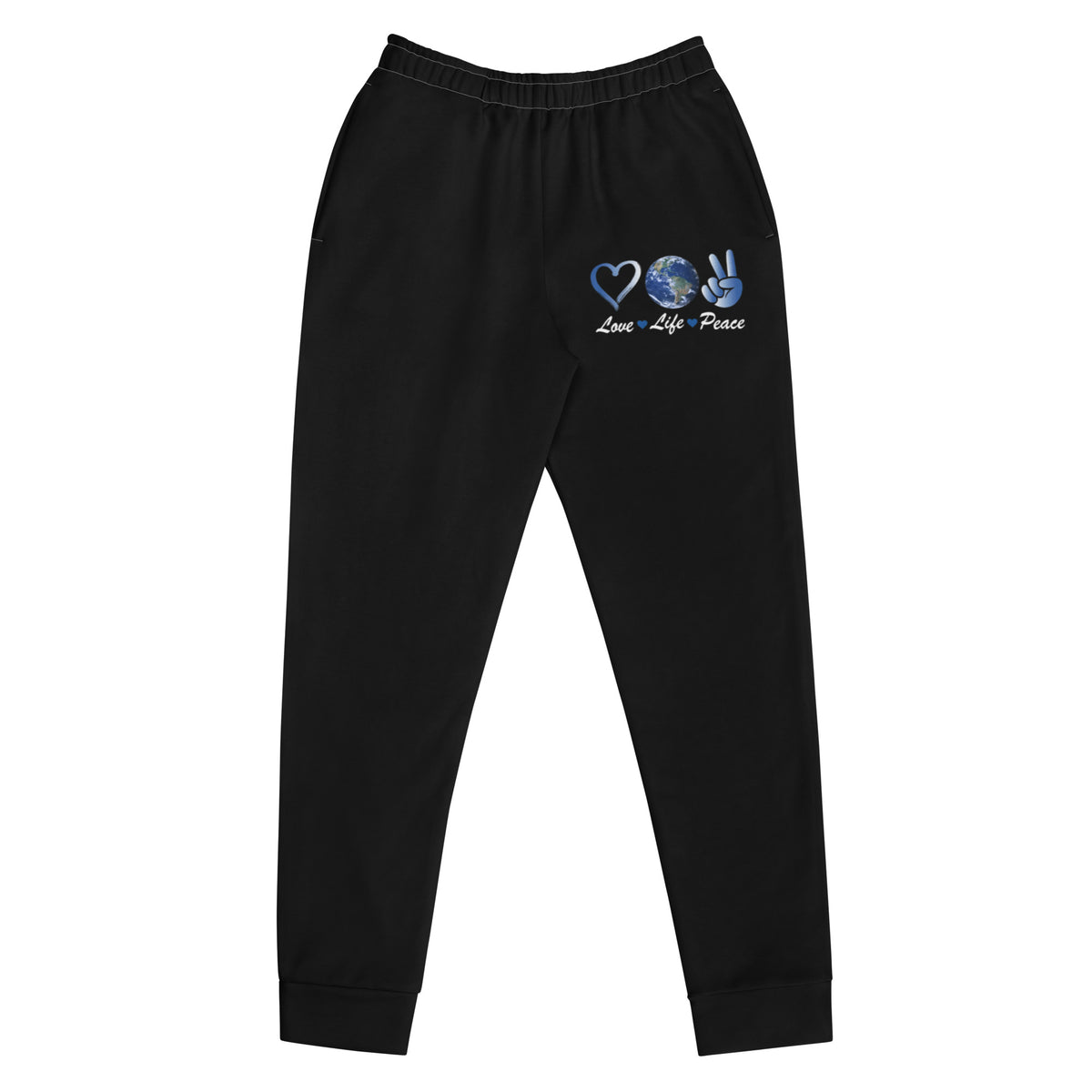 Harmony On Earth design on a white women's recycled joggers, front view