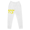Infinite Love design on a white women's recycled joggers, front view