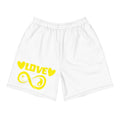 Infinite Love design on a white unisex athletic long shorts, front view
