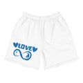 Infinite Love design on a white unisex athletic long shorts, front view