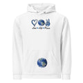 Harmony On Earth design on a white unisex hoodie, front view