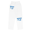 Infinite Love design on a white unisex wide-leg joggers, front view