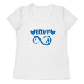 Infinite Love design on a white women's athletic t-shirt, front view