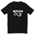 Infinite Love design on a black men's fitted t-shirt, front view