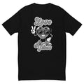 Love Vibes design on a black men's fitted t-shirt, front view