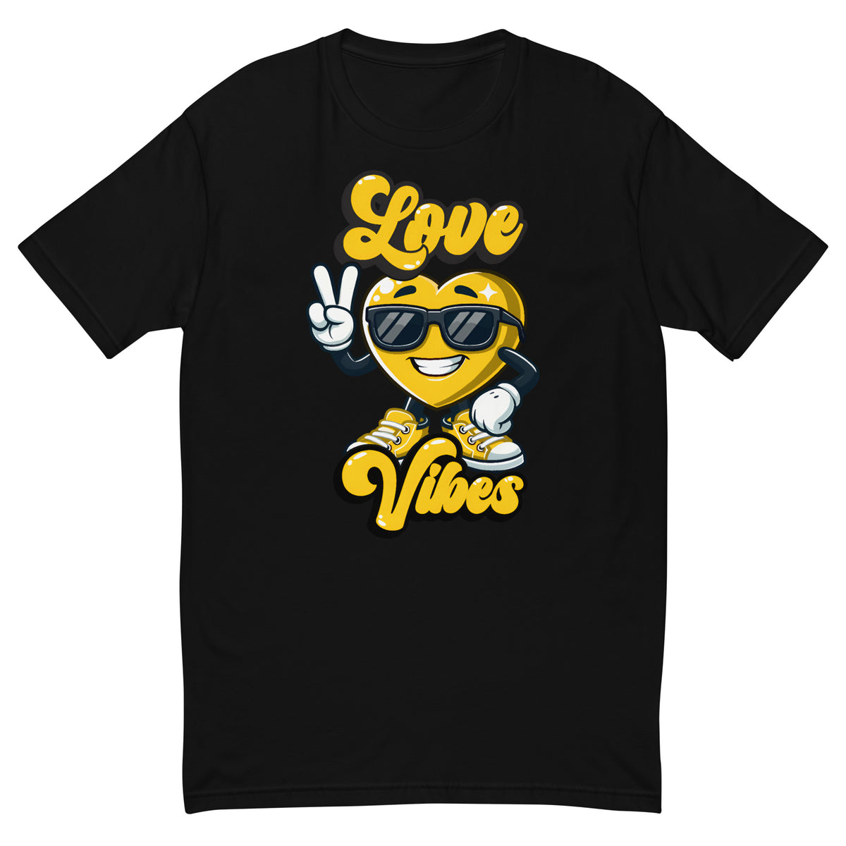 Love Vibes Cool design on a black men's fitted t-shirt, front view