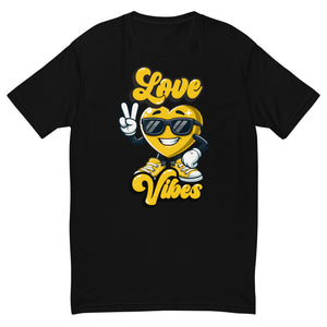 Love Vibes Cool design on a black men's fitted t-shirt, front view