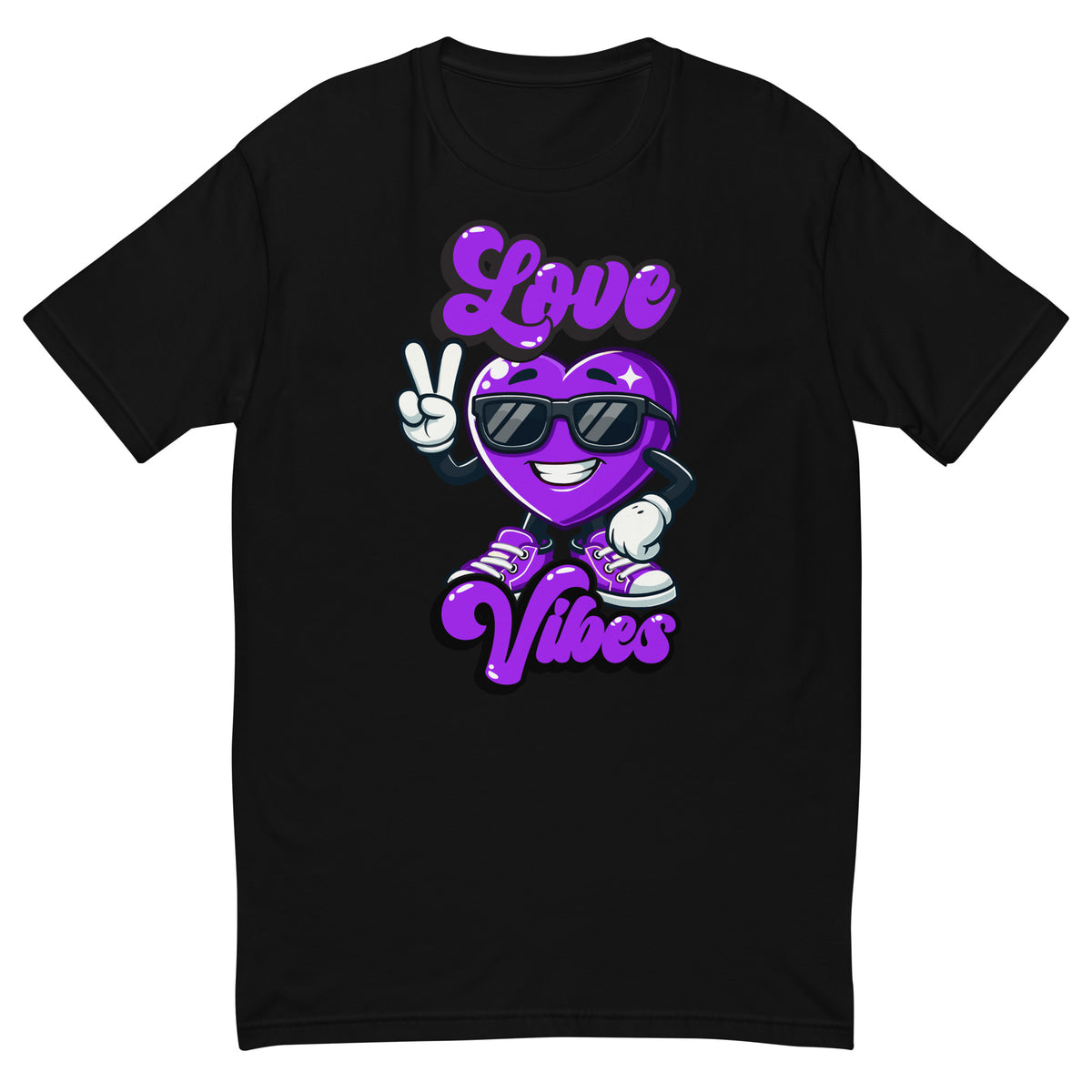 Love Vibes Cool design on a black men's fitted t-shirt, front view