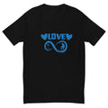 Infinite Love design on a black men's fitted t-shirt, front view