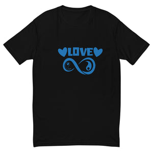 Infinite Love design on a black men's fitted t-shirt, front view