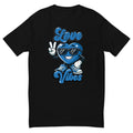 Love Vibes Crew design on a black men's fitted t-shirt, front view