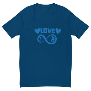 Infinite Love design on a cool blue men's fitted t-shirt, front view