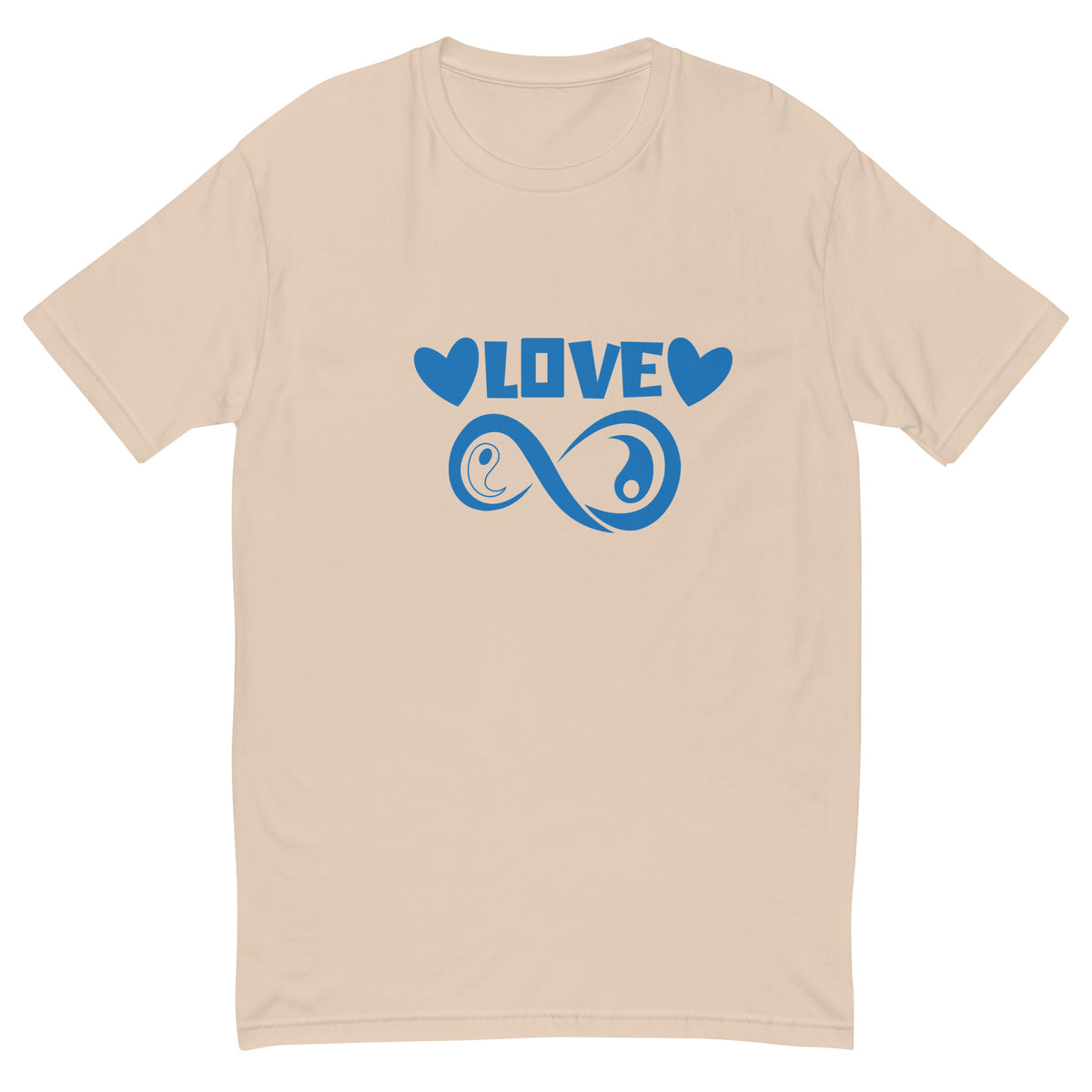 Infinite Love design on a cream men's fitted t-shirt, front view