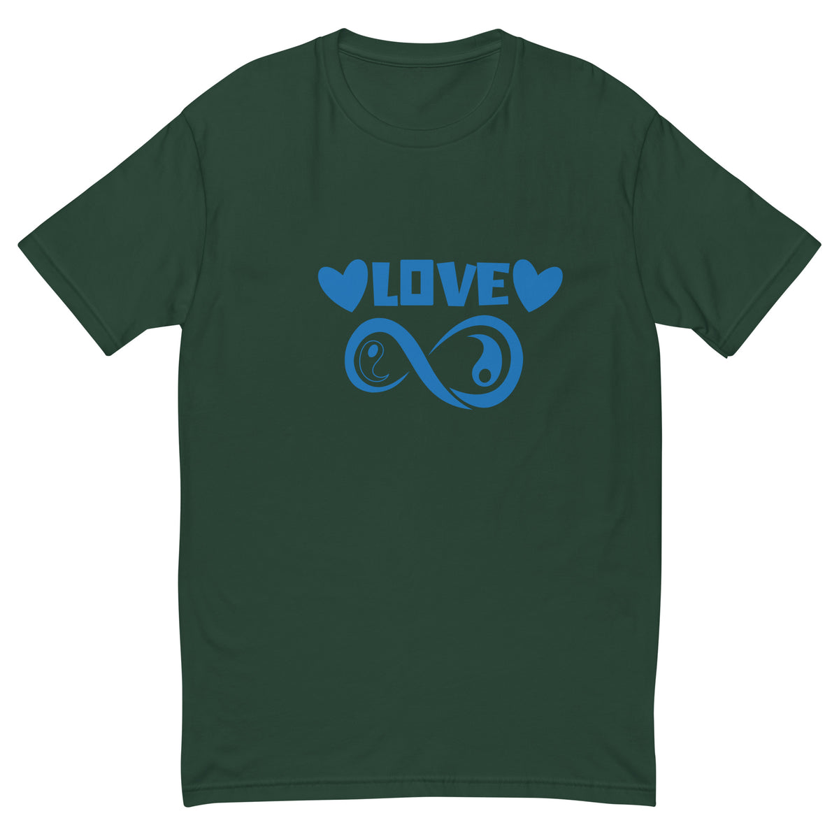 Infinite Love design on a forest green men's fitted t-shirt, front view