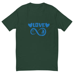 Infinite Love design on a forest green men's fitted t-shirt, front view
