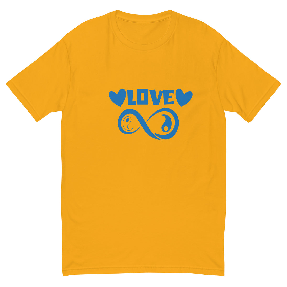 Infinite Love design on a gold men's fitted t-shirt, front view