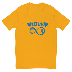 Infinite Love design on a gold men's fitted t-shirt, front view