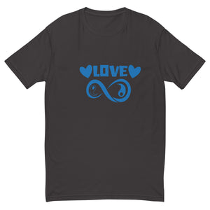 Infinite Love design on a graphite black men's fitted t-shirt, front view