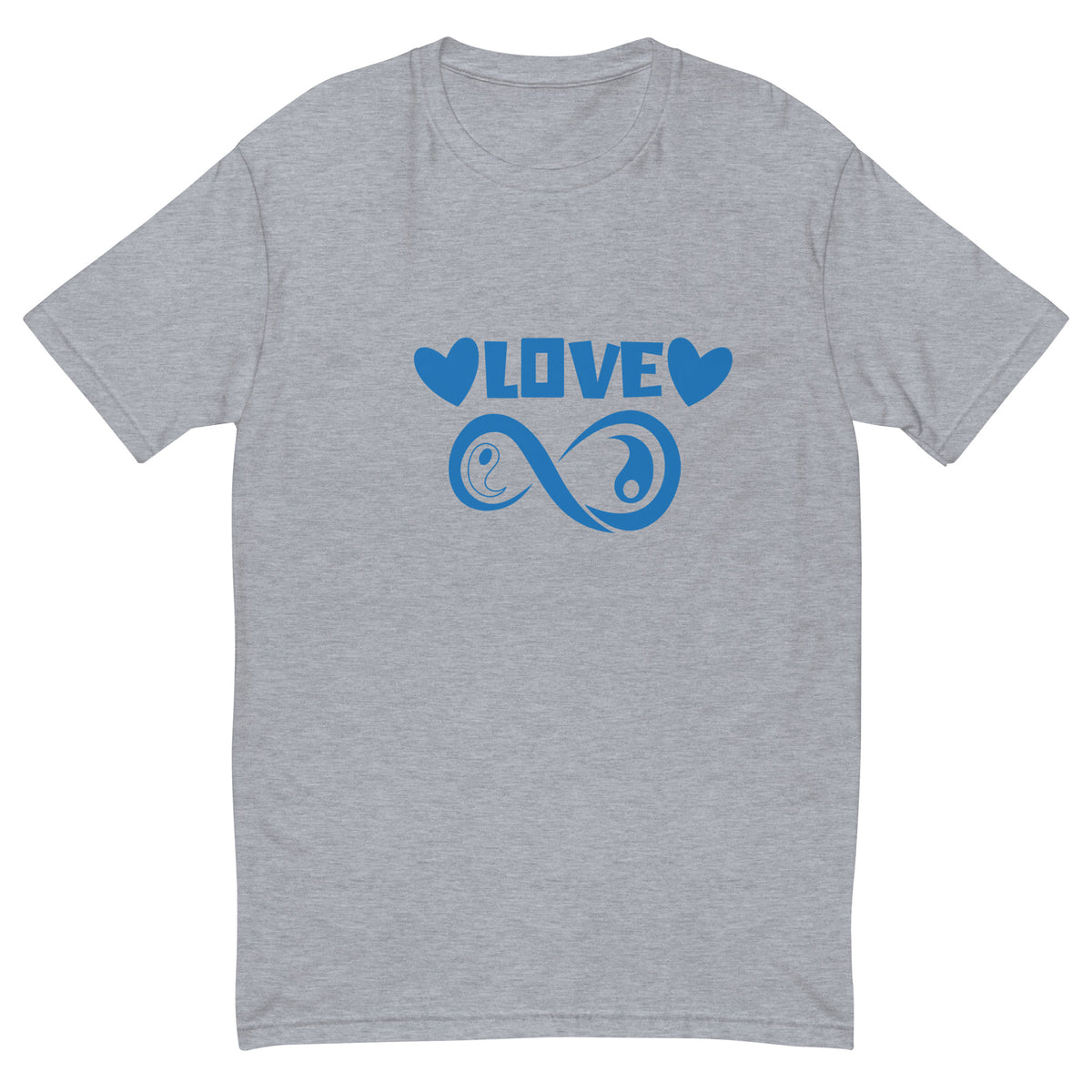 Infinite Love design on a heather grey men's fitted t-shirt, front view