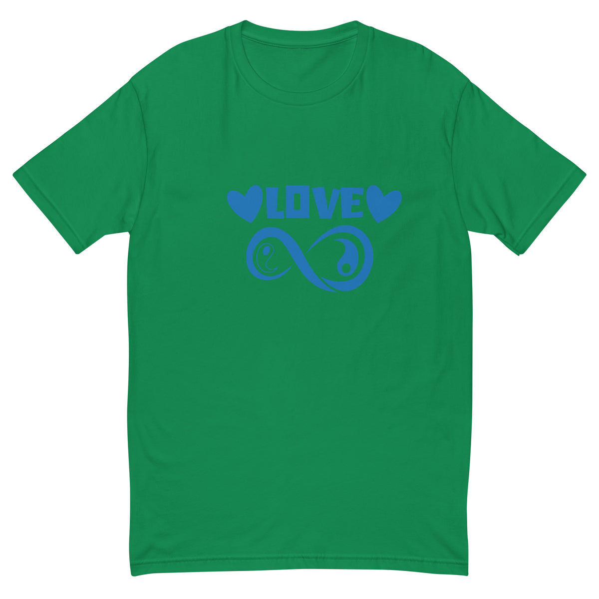 Infinite Love design on a kelly green men's fitted t-shirt, front view