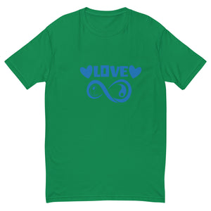Infinite Love design on a kelly green men's fitted t-shirt, front view