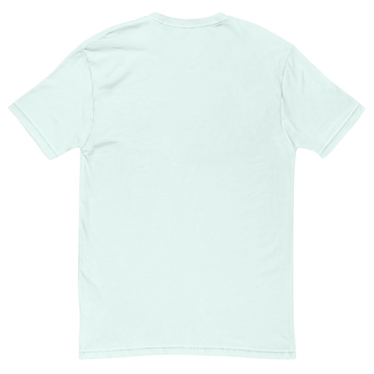 Heart DJ design on a light blue men's fitted t-shirt, back view