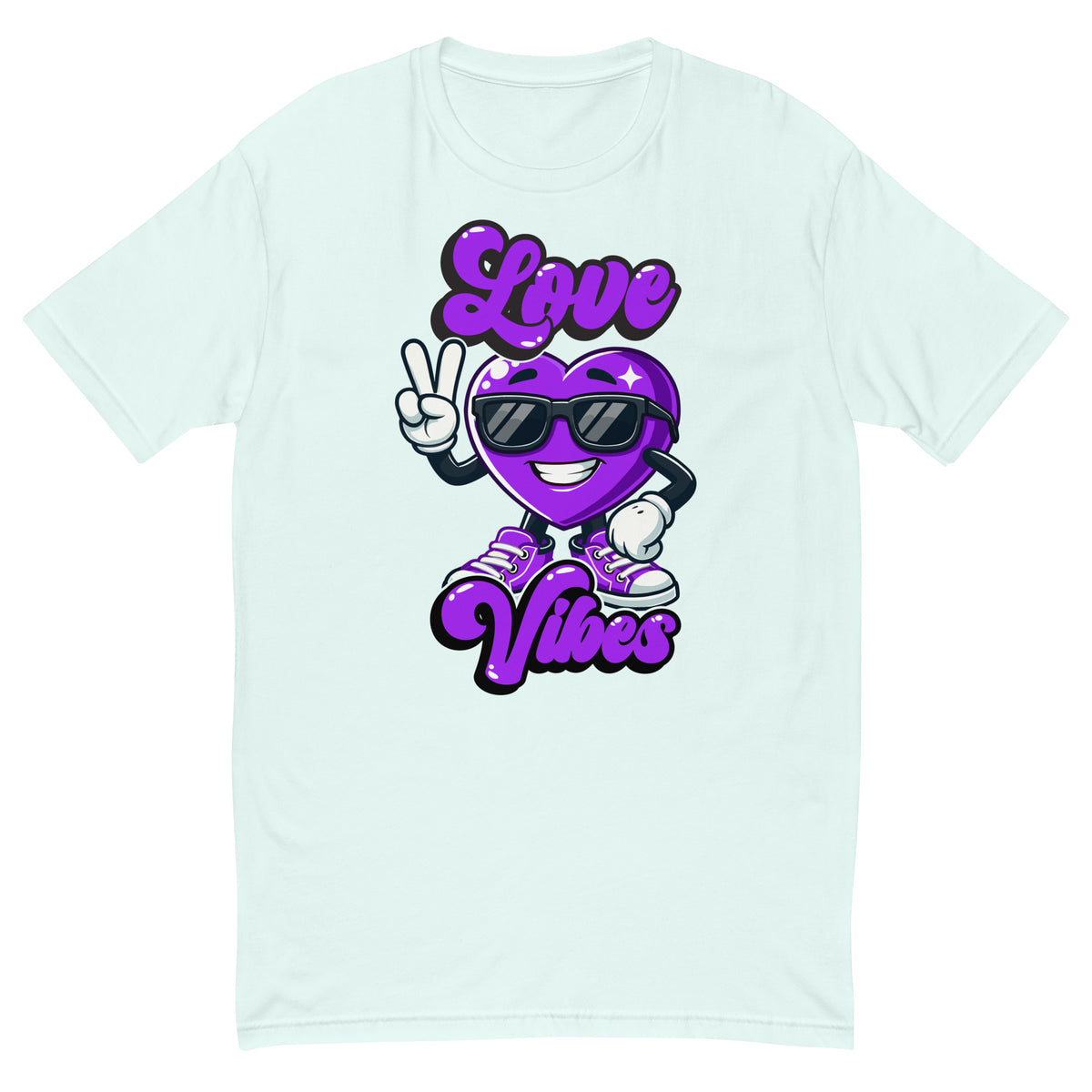 Love Vibes Cool design on a light blue men's fitted t-shirt, front view