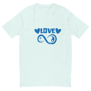Infinite Love design on a light blue men's fitted t-shirt, front view