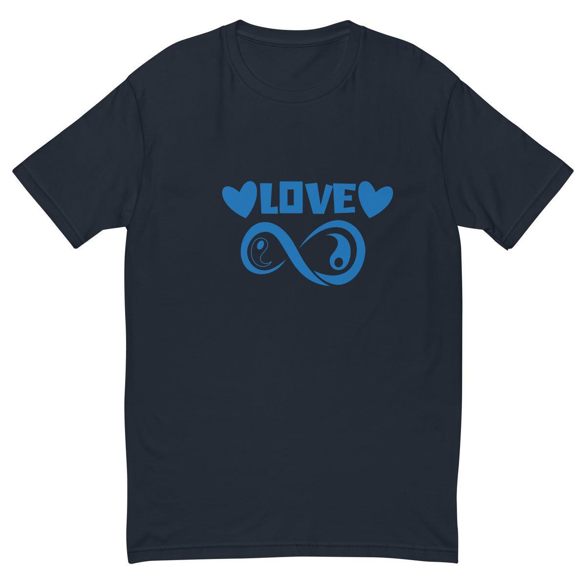Infinite Love design on a midnight navy men's fitted t-shirt, front view