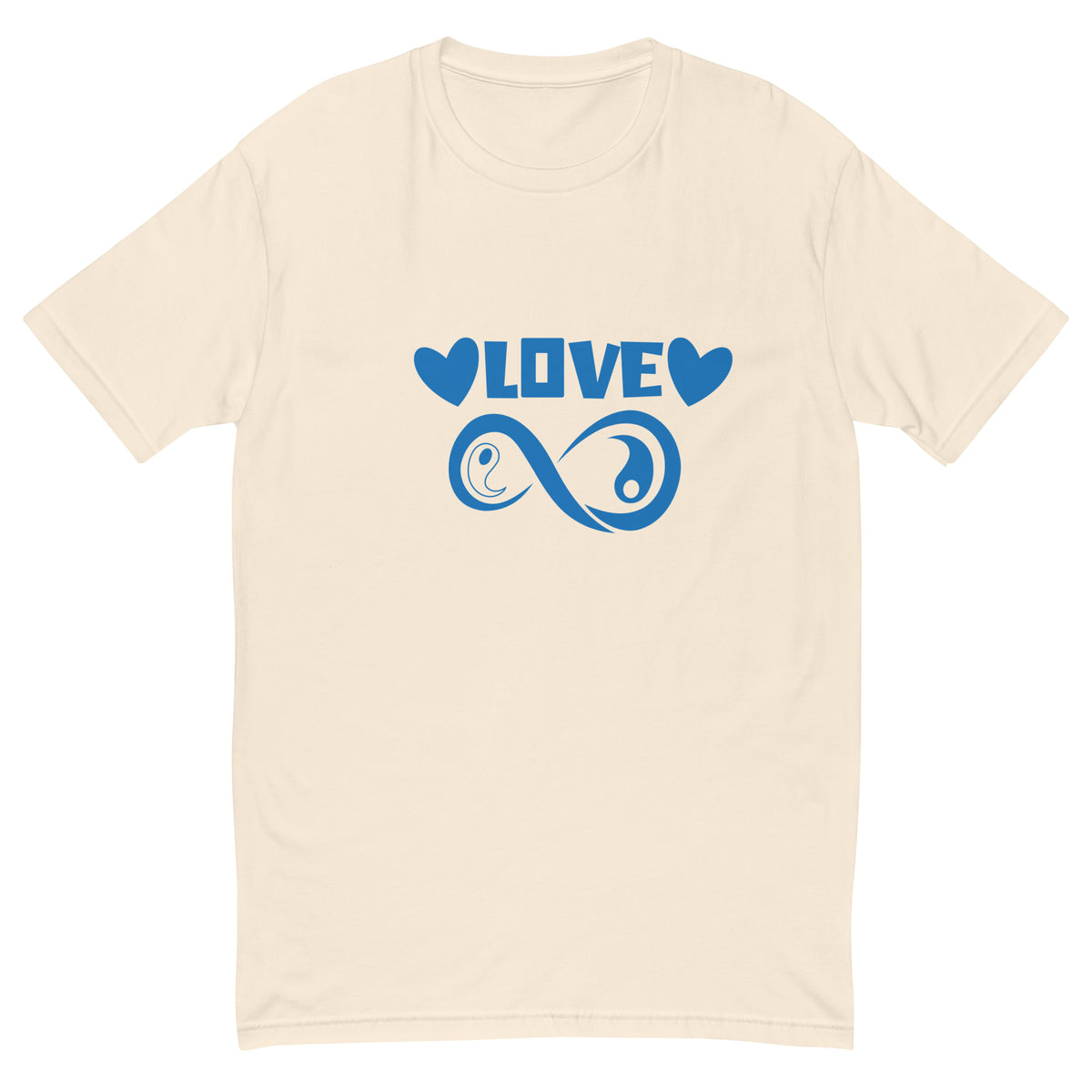 Infinite Love design on a natural men's fitted t-shirt, front view