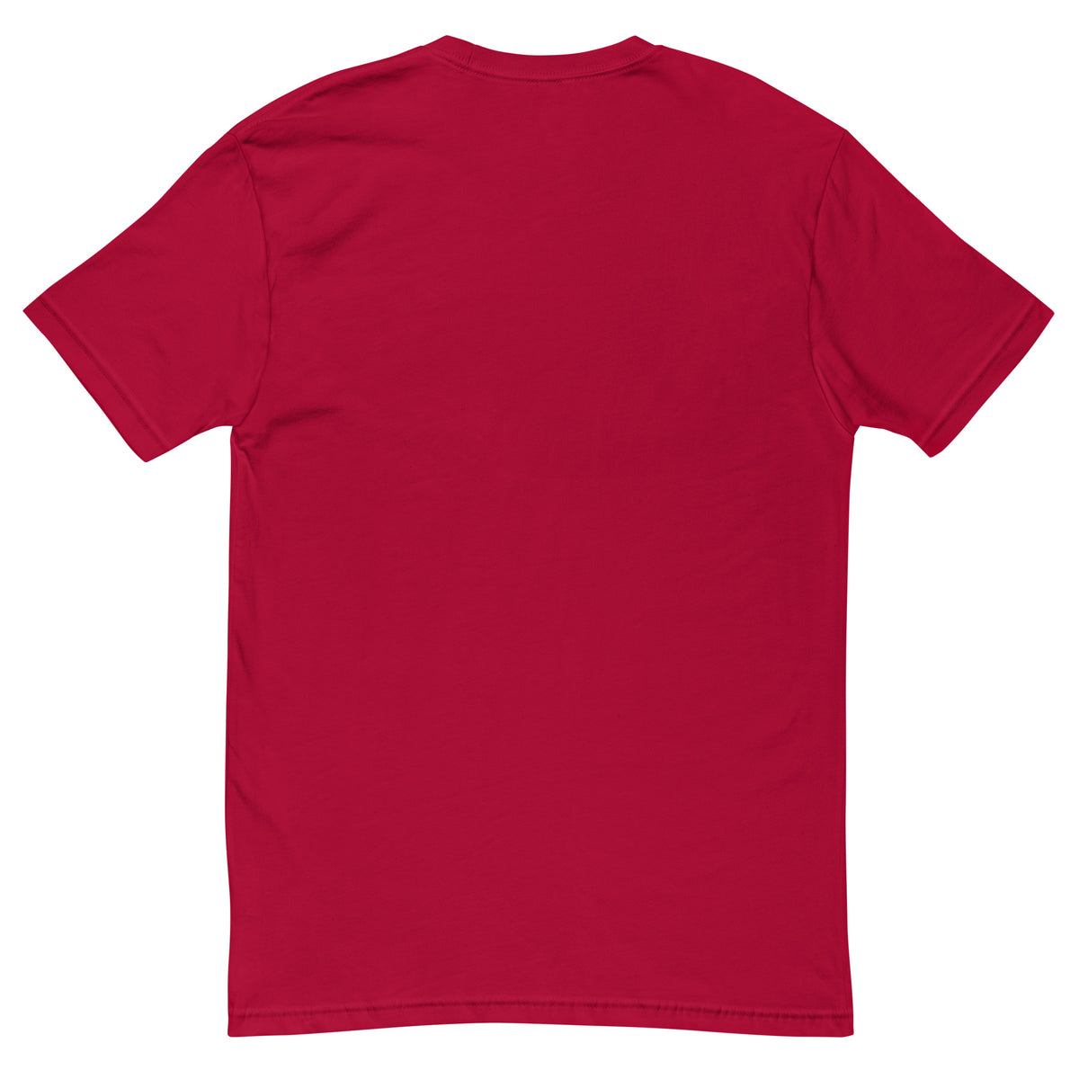 Love Vibes Cool design on a red men's fitted t-shirt, back view