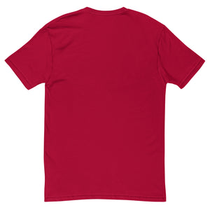 Love Vibes Cool design on a red men's fitted t-shirt, back view