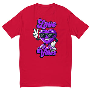 Love Vibes Cool design on a red men's fitted t-shirt, front view