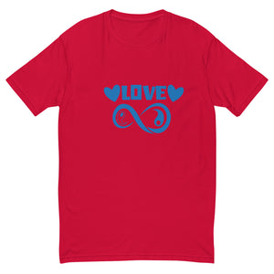 Infinite Love design on a red men's fitted t-shirt, front view