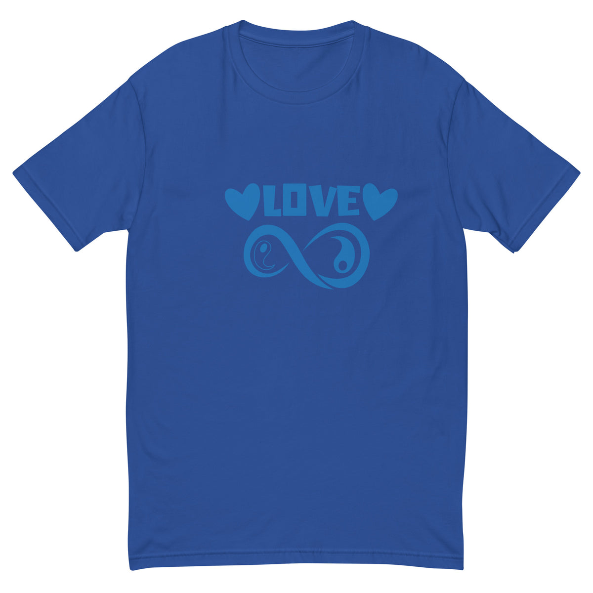 Infinite Love design on a royal blue men's fitted t-shirt, front view