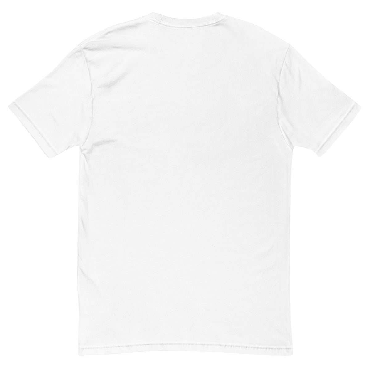Yin Yang Heart design on a white men's fitted t-shirt, back view