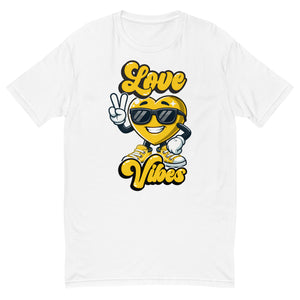 Love Vibes Cool design on a white men's fitted t-shirt, front view