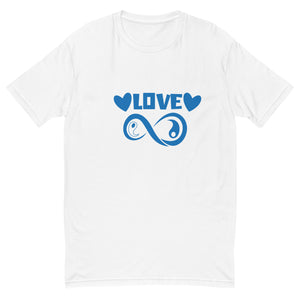 Infinite Love design on a white men's fitted t-shirt, front view